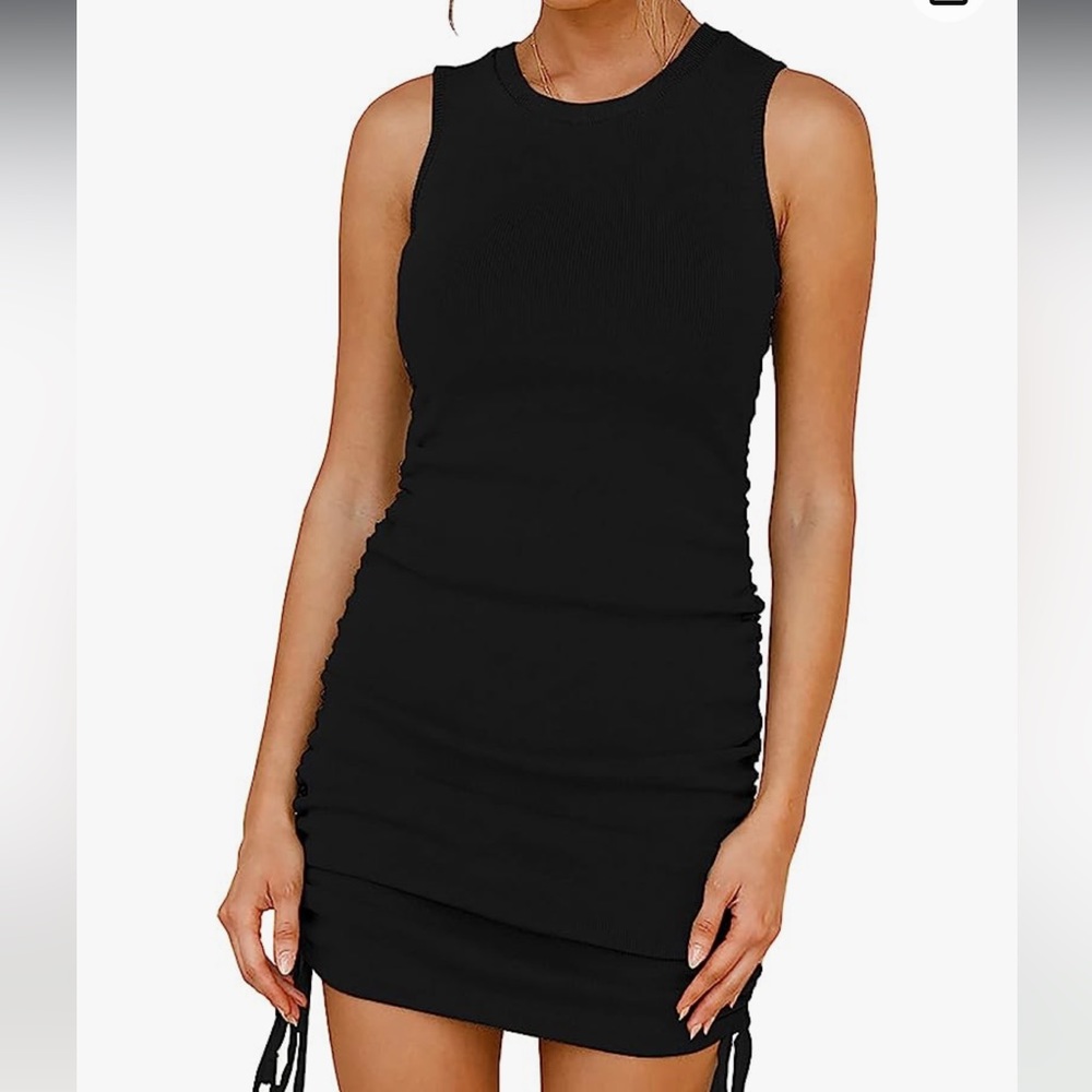 Women Crew Neck Sleeveless Black Dress